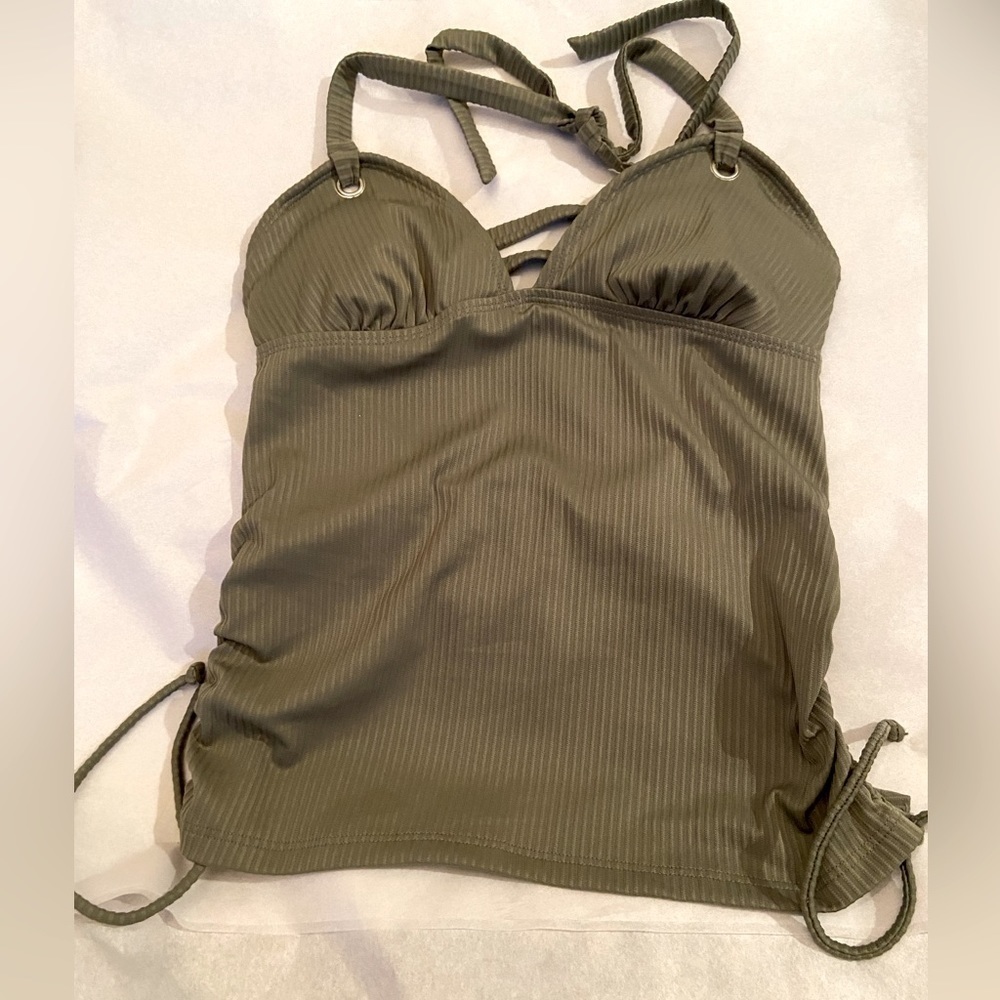 Salt + Cove Olive Green Ribbed Halter Tankini XS